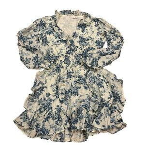 Gap X LoveShackFancy Blue White Floral Ruffle Trim Smocked Mini Dress M NWOT